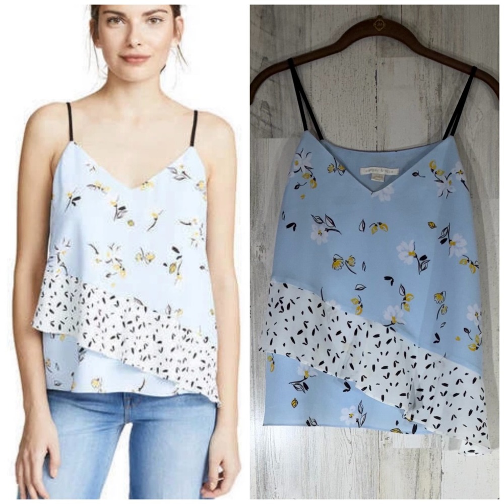 Cooper & Ella Cami Top Size XS‎ Light Blue Floral Ruffle Animal Print